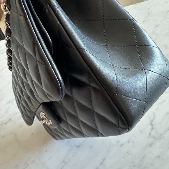 CHANEL Large/Jumbo Classic Double Flap Black Lambskin with Silver HW - Picture 13 of 14